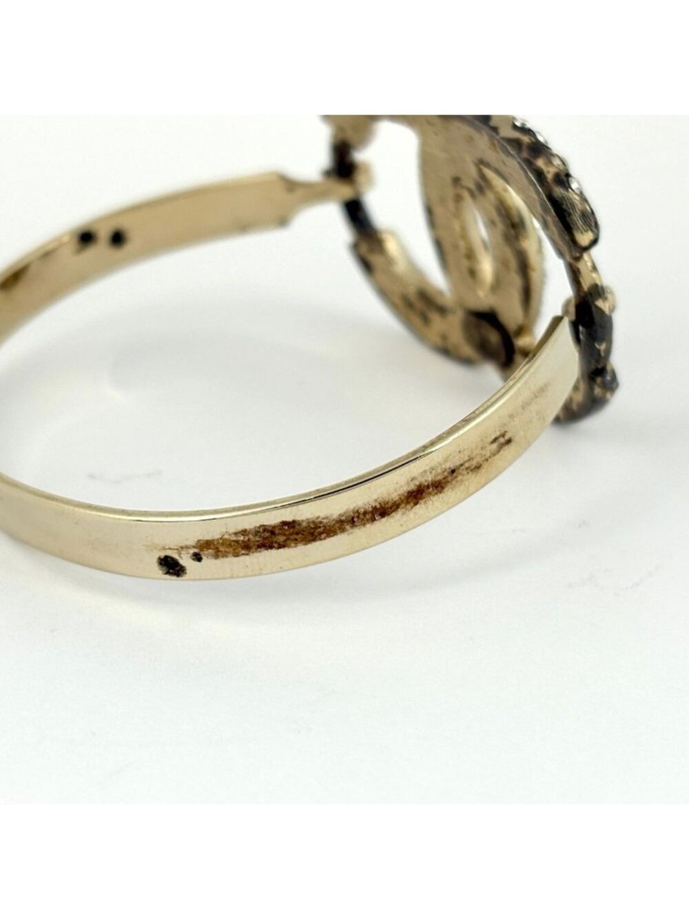 Chanel CC Logo Rhinestone Bangle Silver Plated Bracelet - Picture 4 of 8